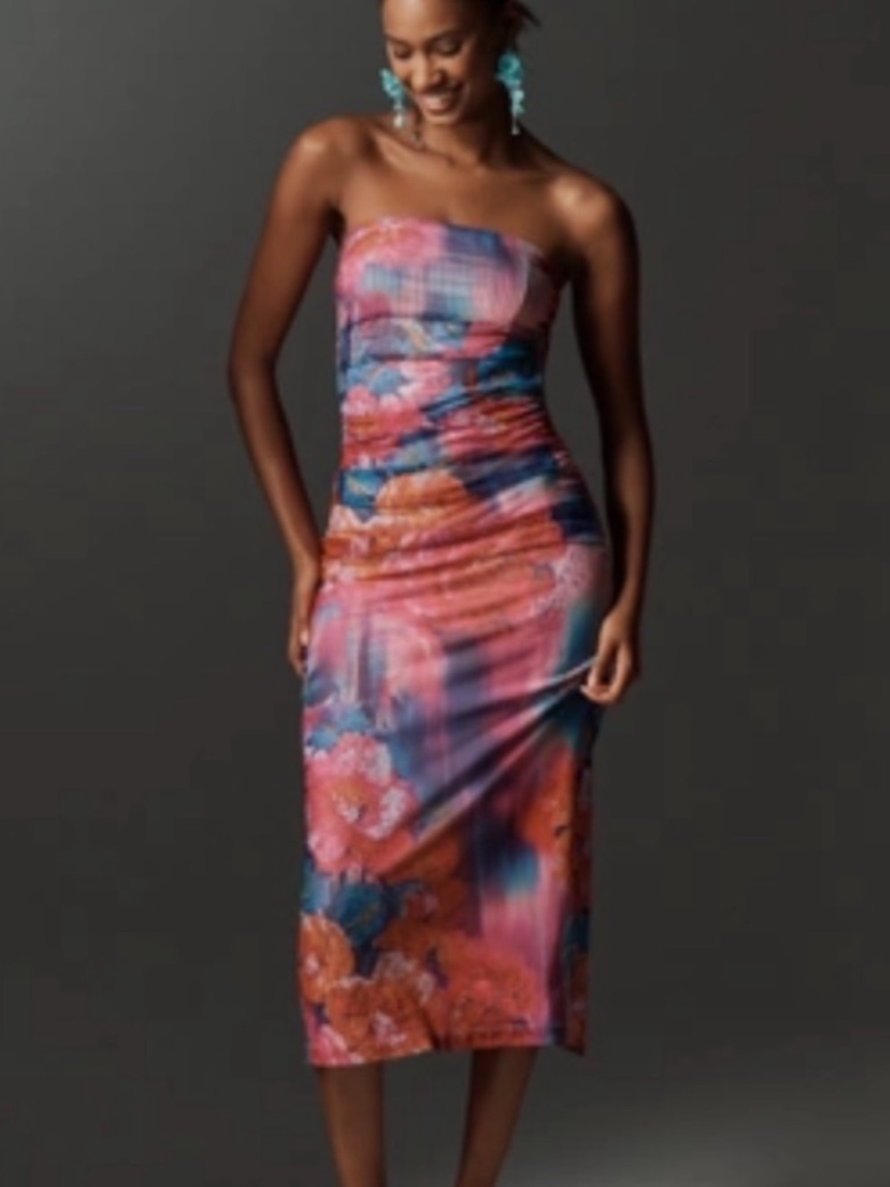 Anthropologie Strapless Floral Midi Dress in Pink and Blue NWT The Soleil Slim